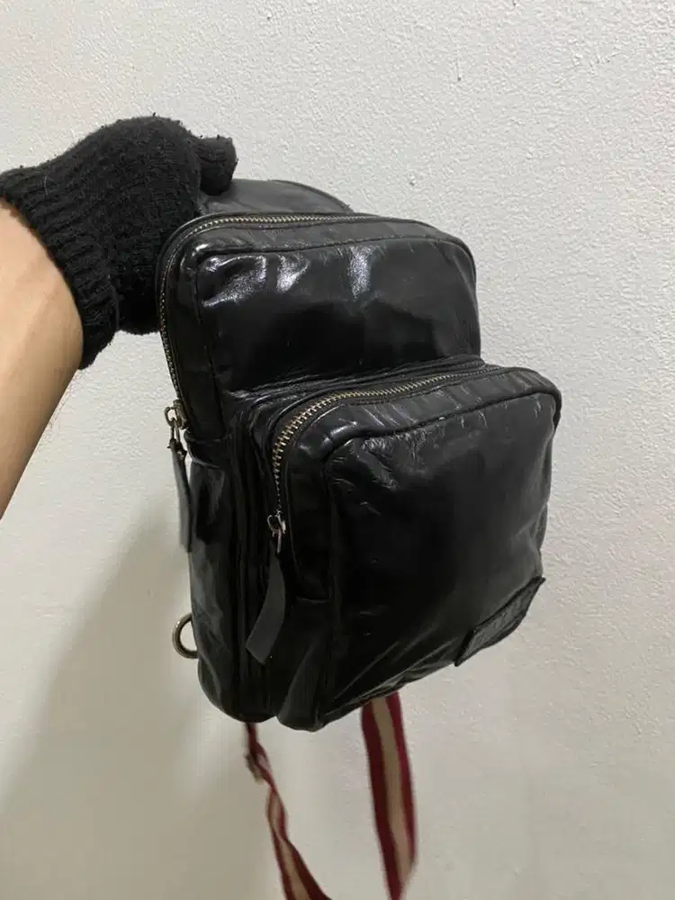 Waistbag pria bally crossbody black leather (sale)