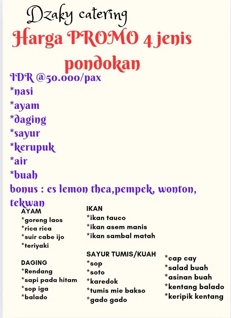 Katering prasmanan promo bonus 3 pondokan