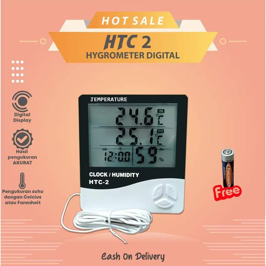 TERMOMETER HTC 2 HYGROMETER THERMOMETER DIGITAL JAM DIGITAL