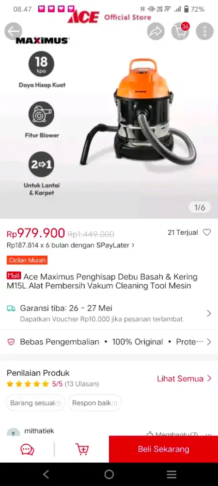 Penyedot debu kering basah merk maximus