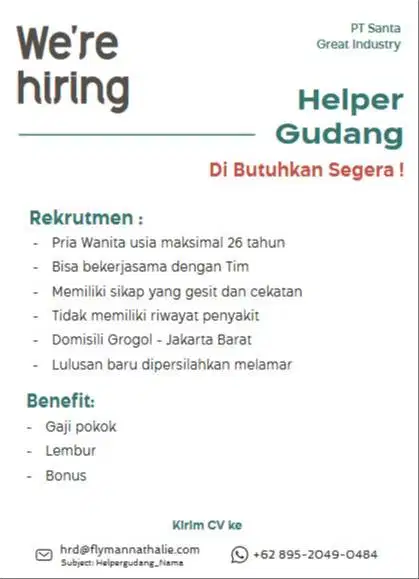 Helper Gudang Harian