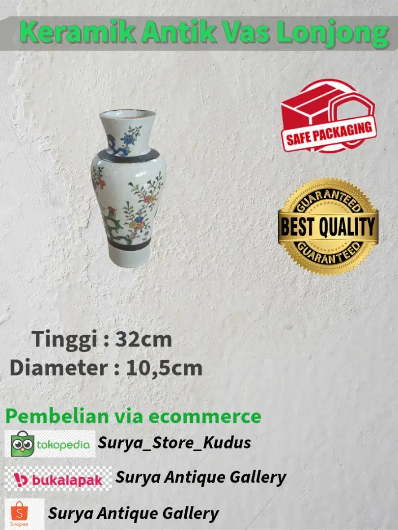 Keramik Antik Vas Bunga Motif Seribu Retak
