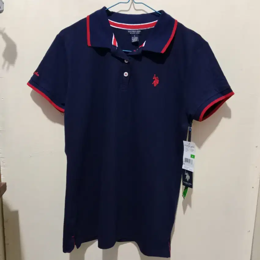 Kaos Polo Shirt U.S Assn Pria Biru Dongker Lengan Pendek Size L