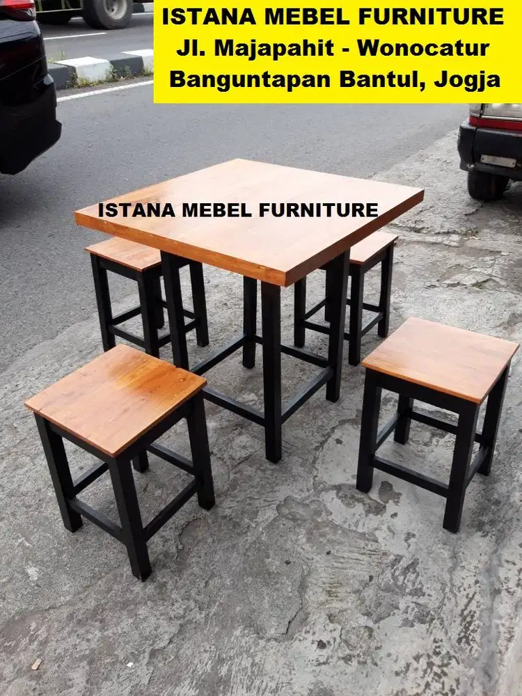Paket Set Meja Makan 4 Kursi Kotak Warung Cafe Rumah Makan Kayu (ben)