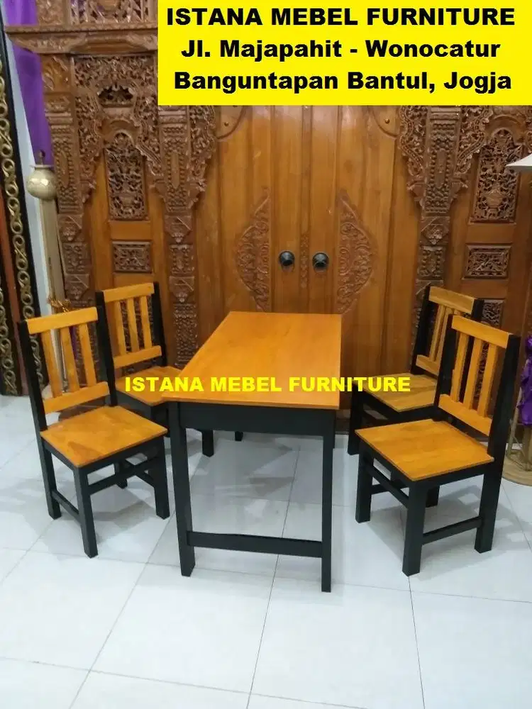 Paket Set Meja Makan 4 Kursi Sandaran Warung Cafe Rumah Makan Kayu #BS