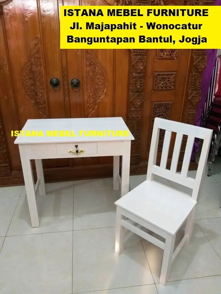 Paket Set Meja Laci Kursi Kerja Komputer Kantor Kasir Belajar Kayu #BS