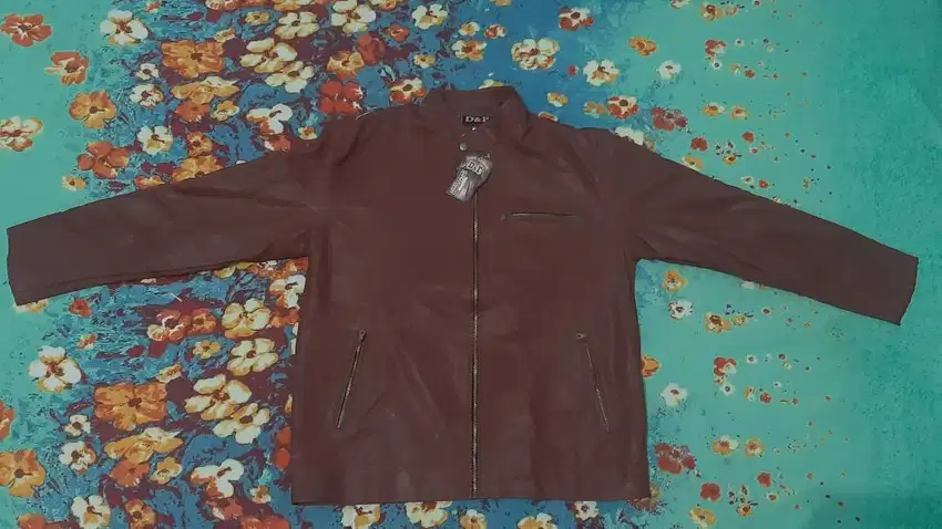 Jaket Kulit Sintesis Cokelat Ukuran XL