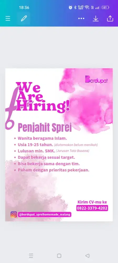 Lowongan penjahit sprei