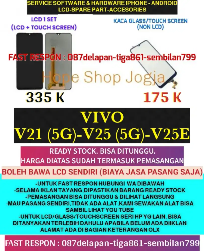 Service HP-Touchscreen-Baterai-LCD Vivo V21 (5G)-V25 (5G)/V25E