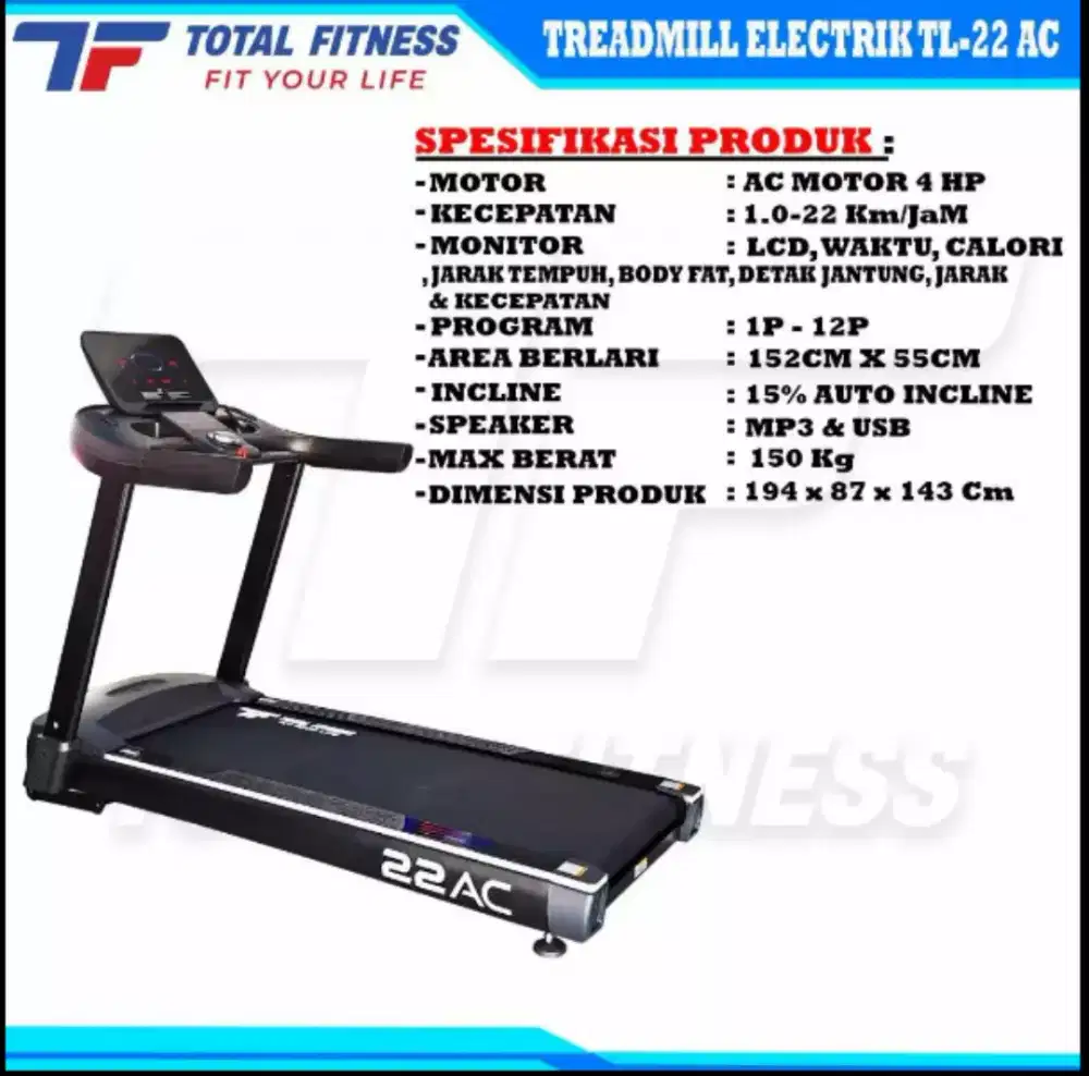 Alat fitnes treadmill elektrik TL 22 ac