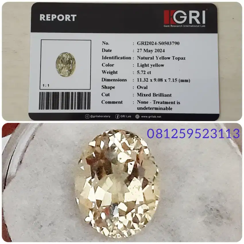 SALE!! Natural Yellow Topaz 5.72cts GRI Lab Material Kristal Bling²