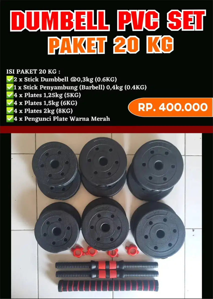 Barbel set 20 kg dan 30 kg PVC kualitas superr