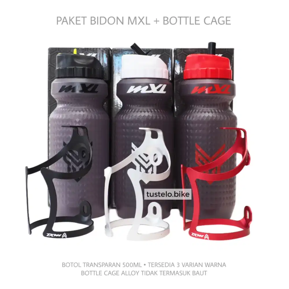 Paket Botol Sepeda MXL 500ml + Bottle Cage Alloy Bidon Sepeda