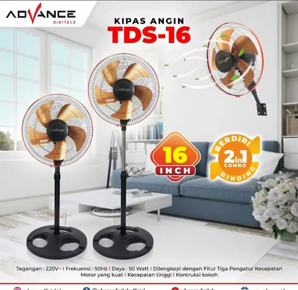 KIPAS ANGIN BESI 2 FUNGSI ADVANCE 16 INCI