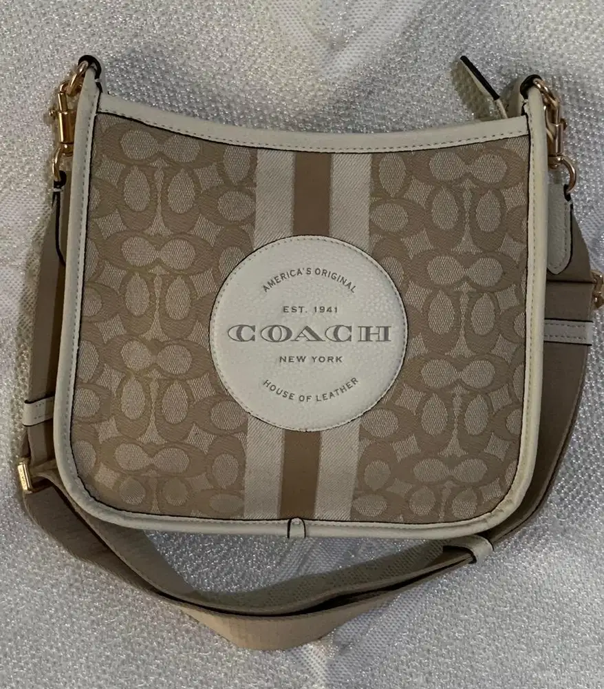 Tas Coach CA195 Dempsey File Bag Jacquard Strip Sign Light Khaki Chalk