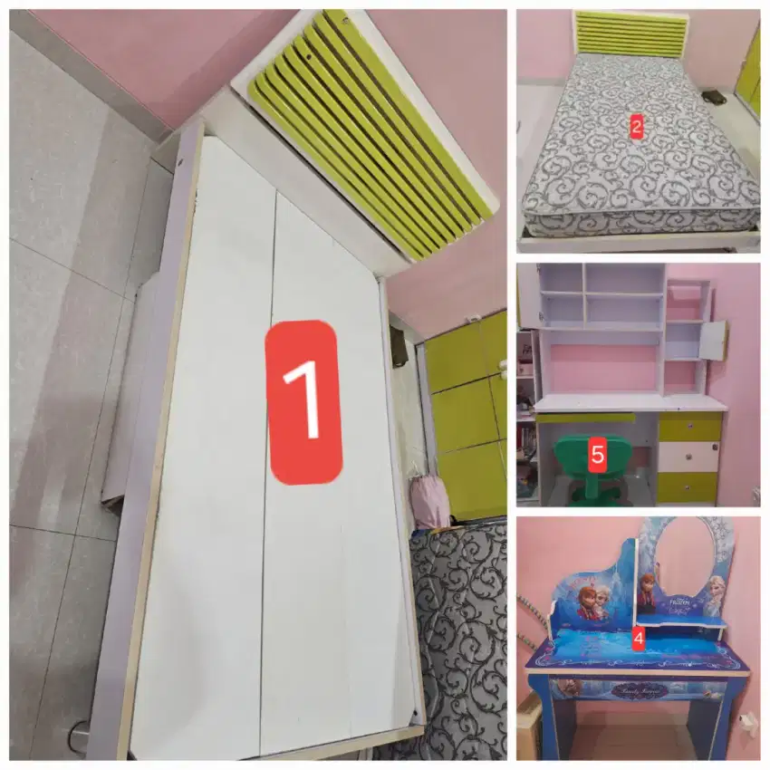 1 Set 5 Item : Anak Bed Ranjang Kasur Divan Meja Rias Belajar Kursi