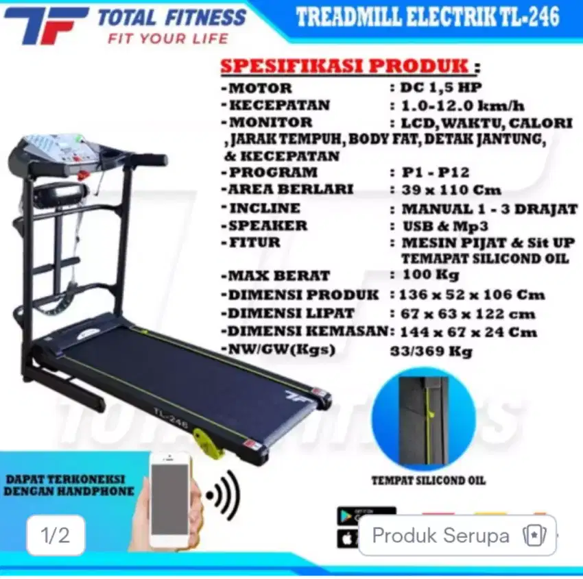 Alat fitnes treadmill elektrik TL 246 new design