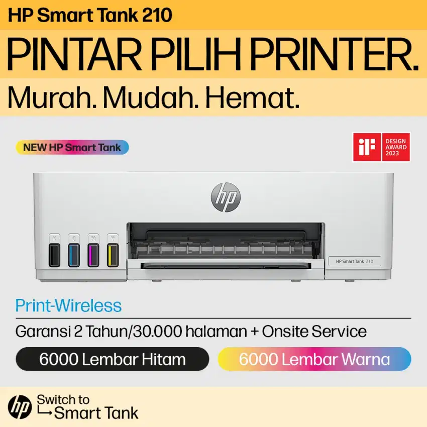 DI JUAL PRINTER KONDISI BARU HP SMART TANK 210 [PRINT ONLY, WIRELESS]