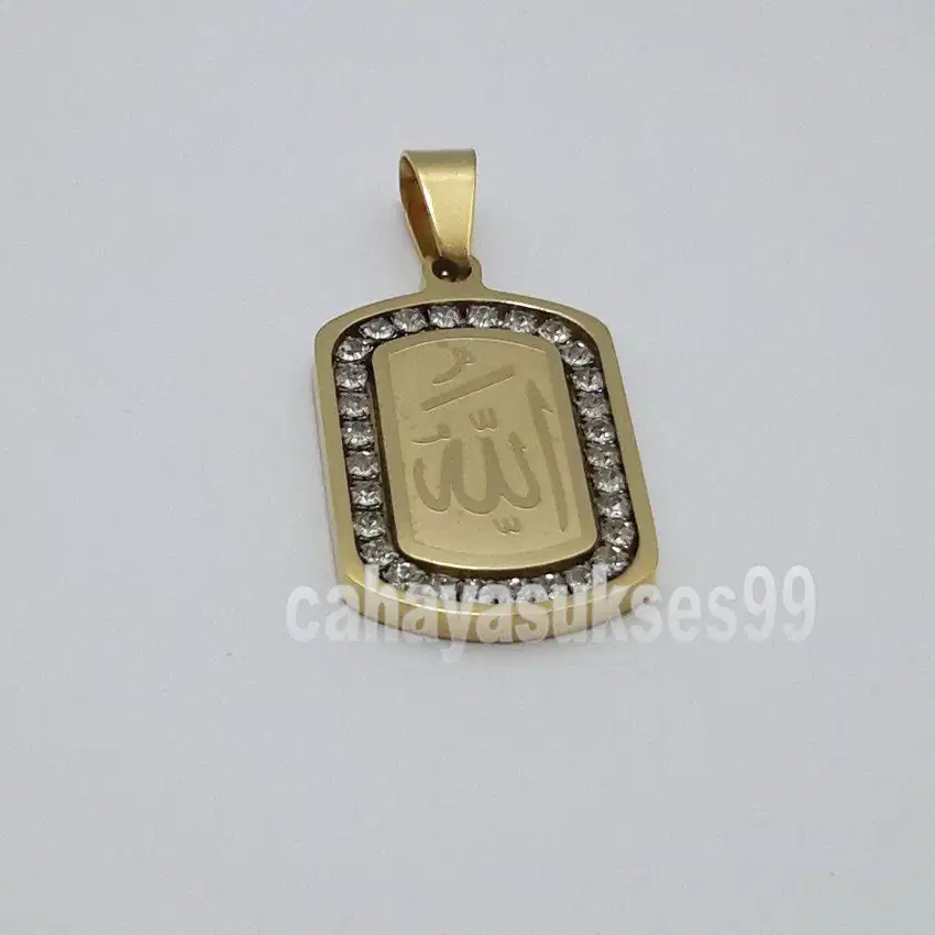 Liontin Titanium Stainless Gold Diamond Allah Kaligrafi 3cm LAGD04