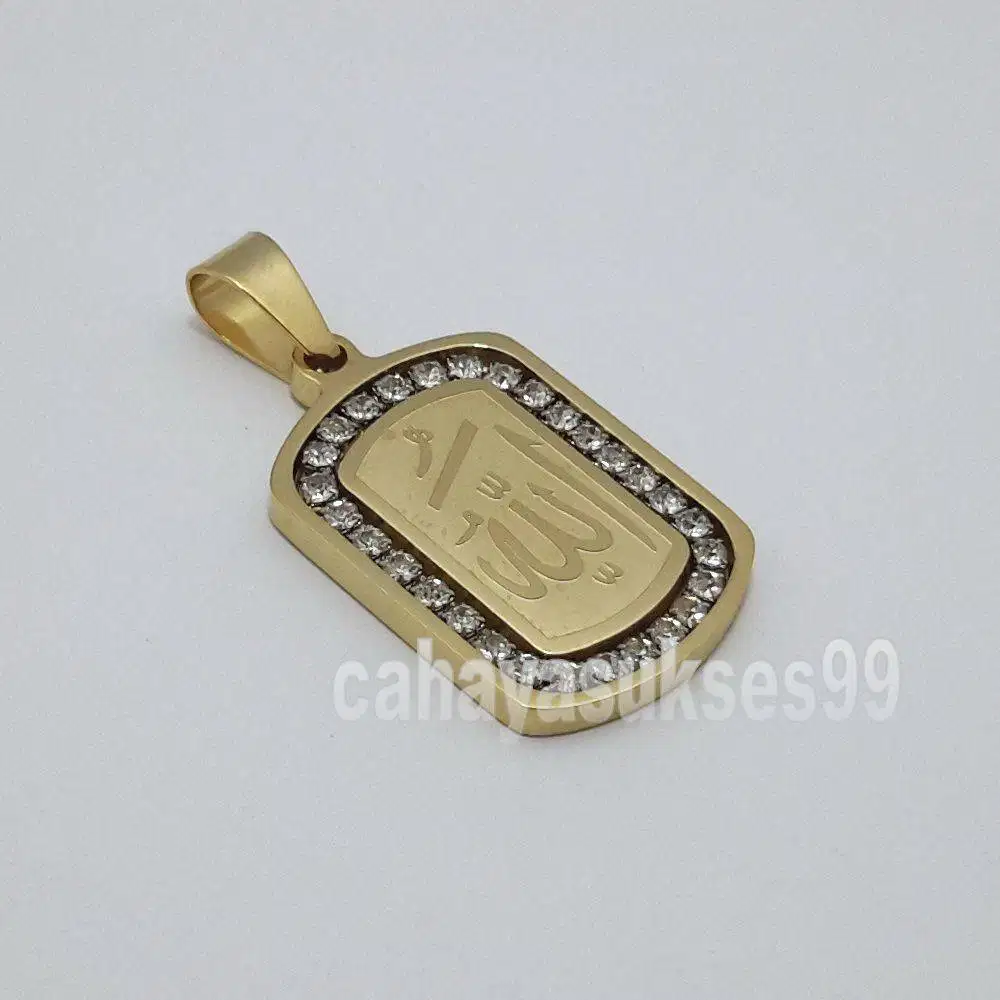 Liontin Titanium Stainless Gold Diamond Allah Kaligrafi 3cm LAGD04