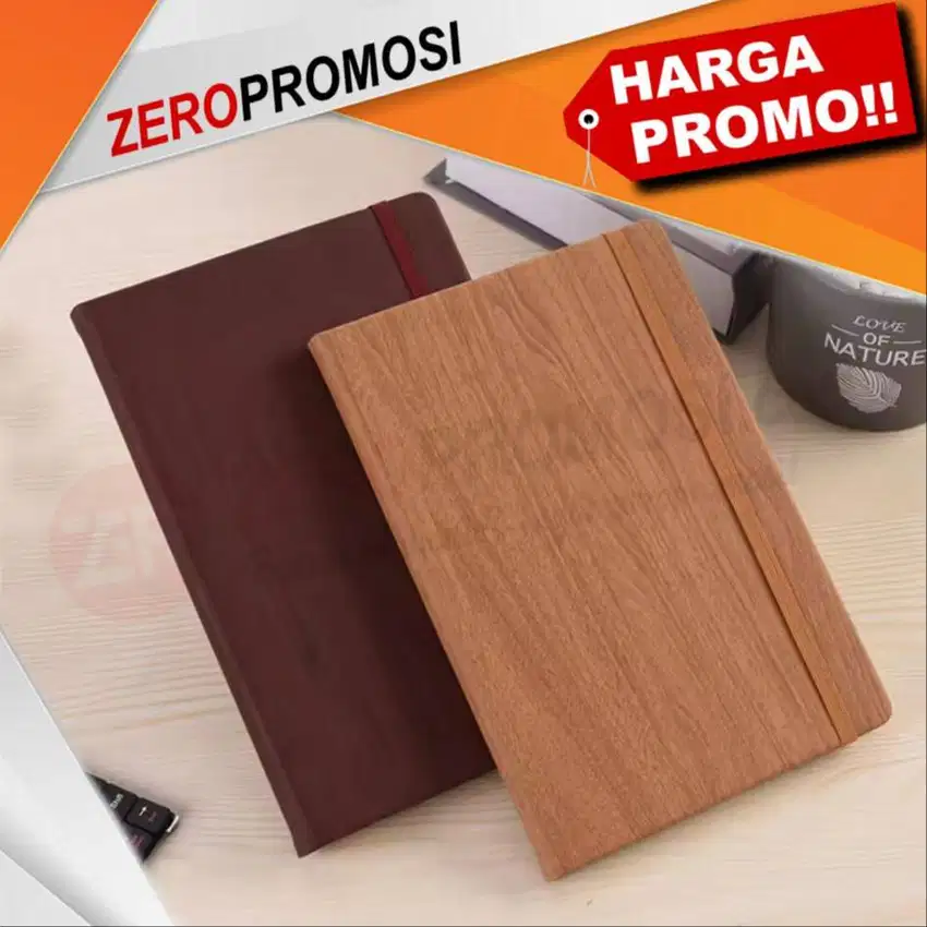 Buku Agenda Kulit PU Motif Kayu Custom Logo Mewah