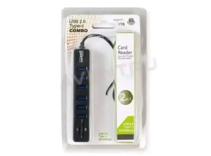 2 in 1 USB Hub 6 Port Combo Card Reader SD/TF Card