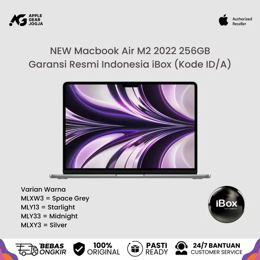 (iBox) New Macbook Air M2 2022 13” Inch 256GB Garansi Resmi Indonesia