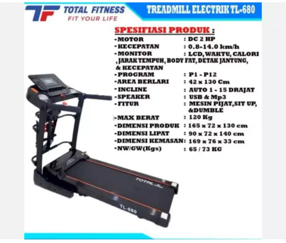 Alat fitness treadmill elektrik tipe 680 inc