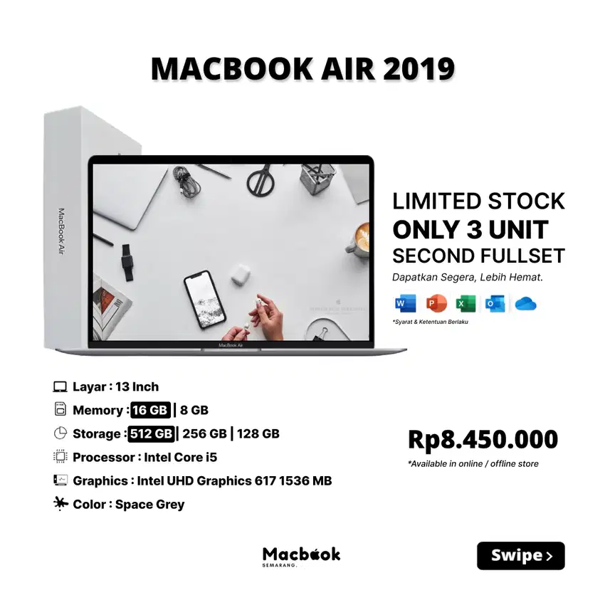 Macbook Air 2019 Memory 16 GB / Storage 256 GB