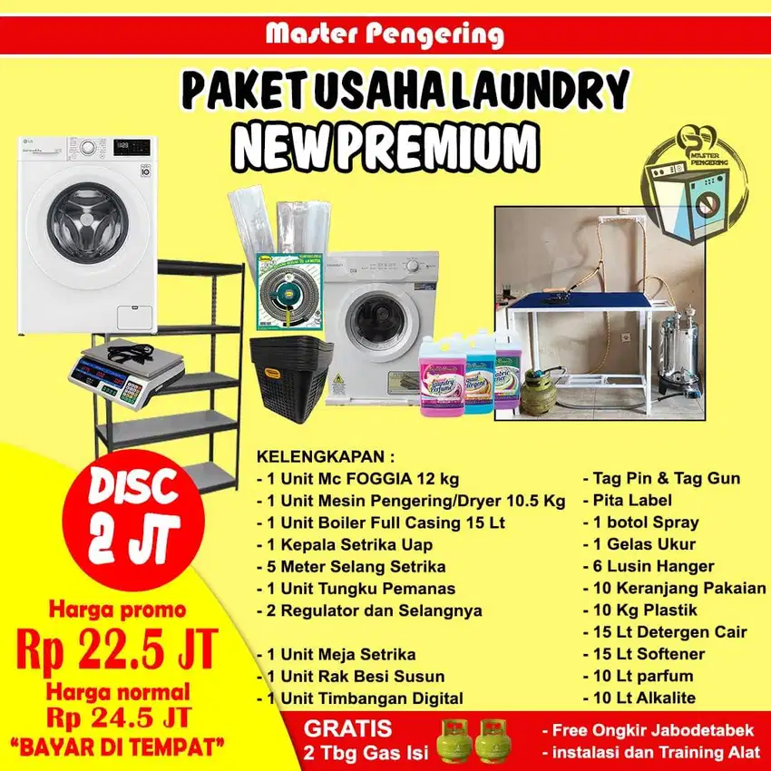 PAKET LENGKAP USAHA LAUNDRY|MESIN CUCI,MESIN PENGERING,BAYAR COD