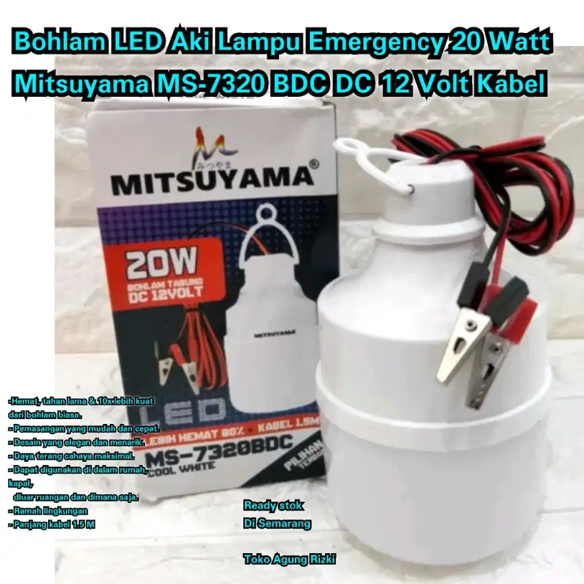 Bohlam LED Aki Lampu Emergency 20 Watt Mitsuyama BDC DC 12 Volt Kabel