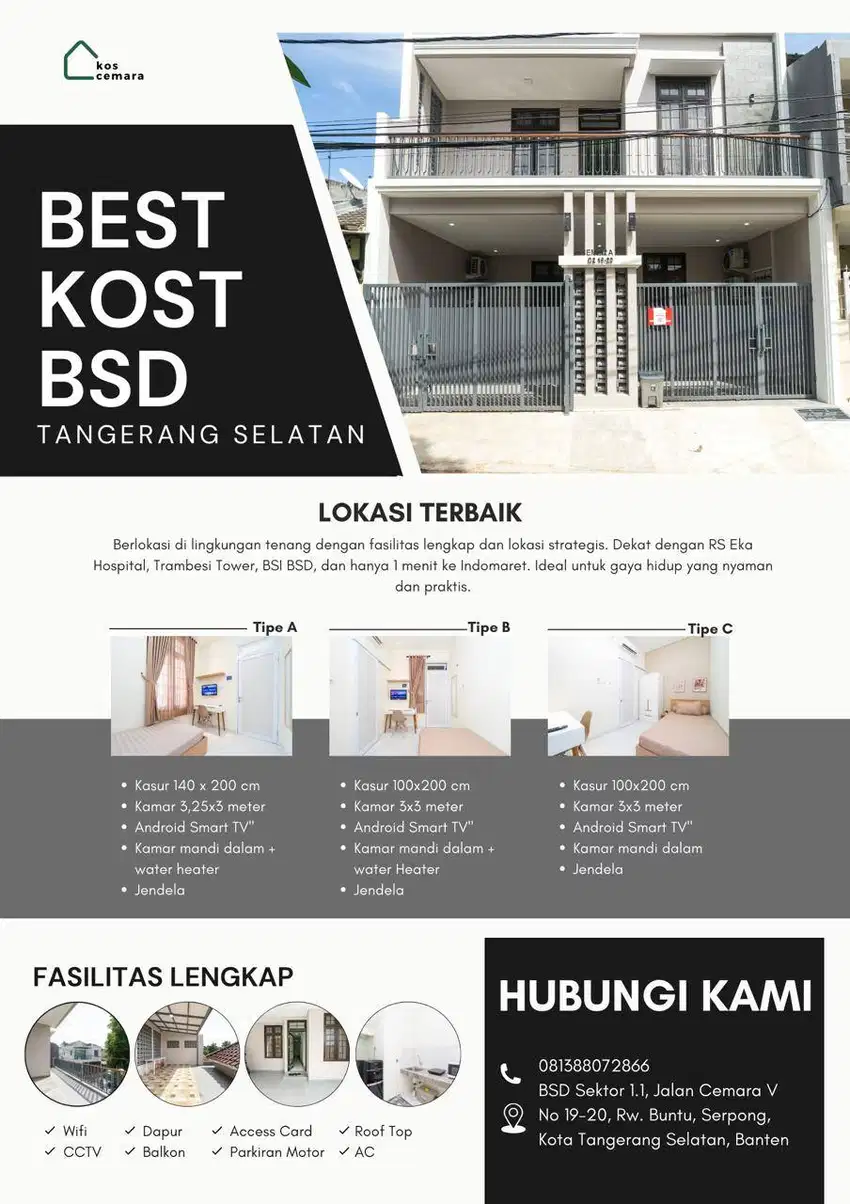 Kost Kos Kosan AC Dekat Eka Hospital BSD Serpong Tangerang Selatan