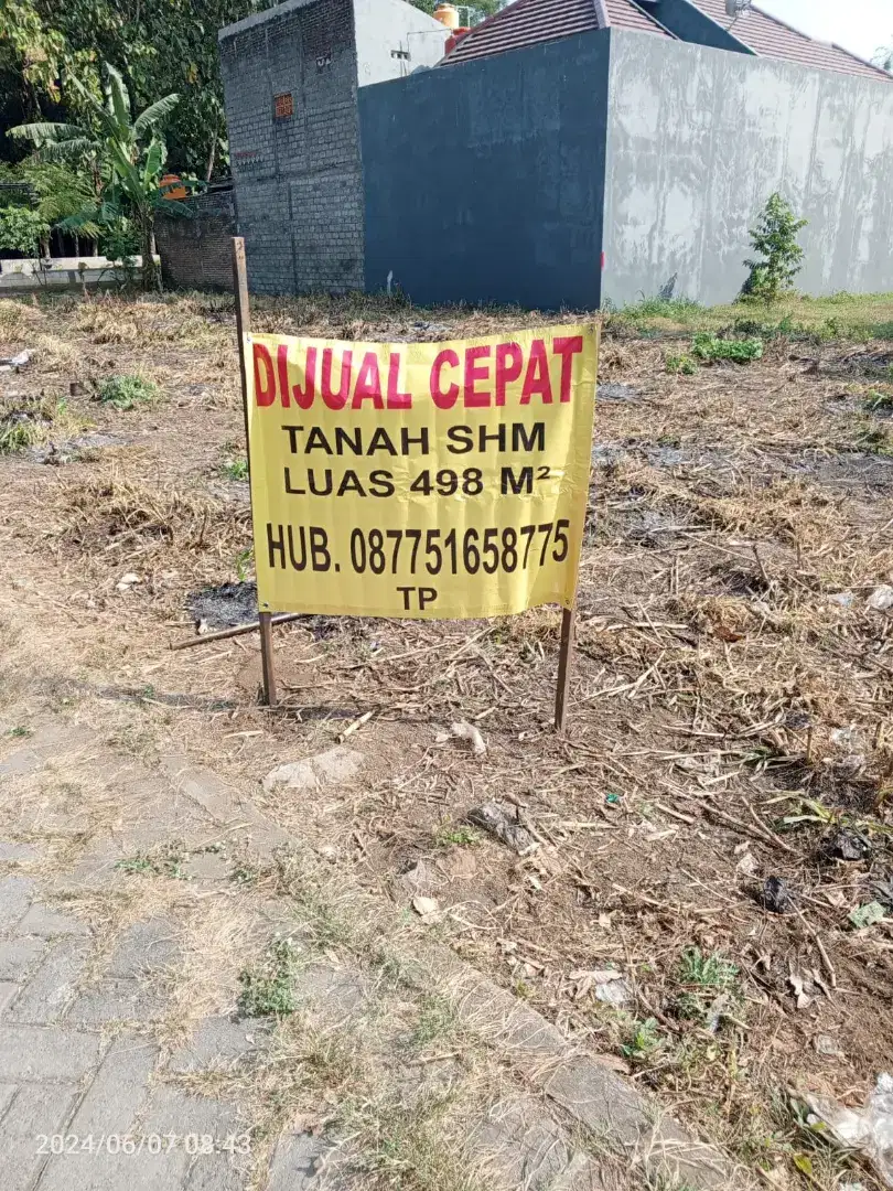 Jual cepat tanah, SHM, Luas 498m2, lokasi semen kab kediri.