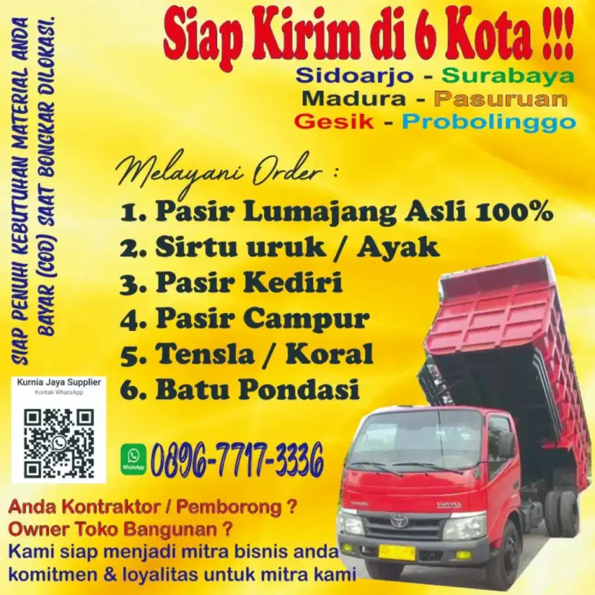 Pasir lumajang, pasir kediri, sirtu, koral surabaya