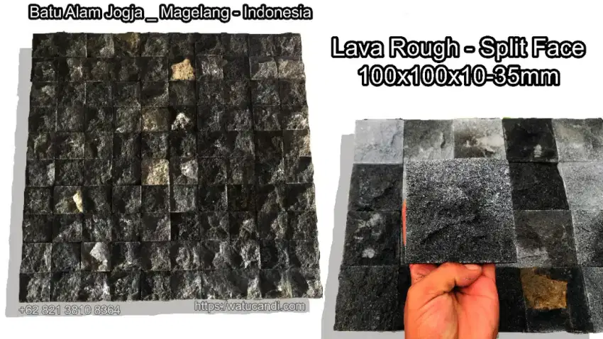 Lava stone 100x100x10-35mm permukaan kasar.