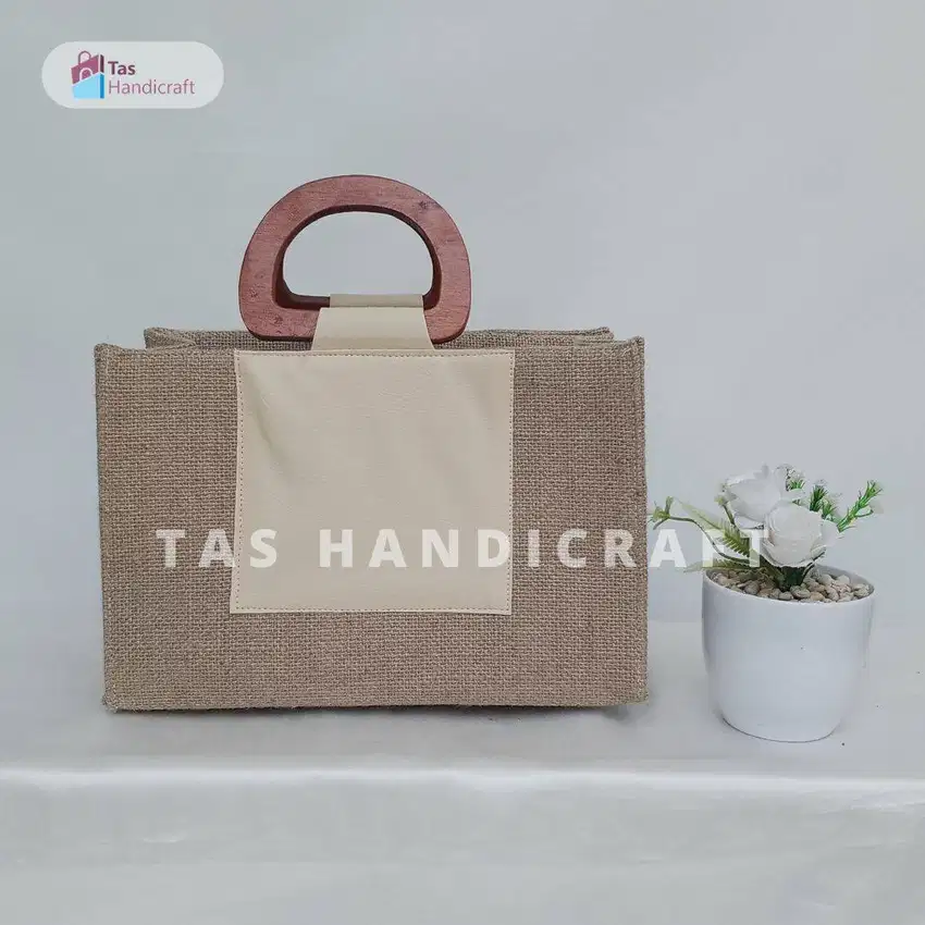 Tas Goni Handle Kayu Tutup Resleting | Tas Tangan Wanita Handmade Unik