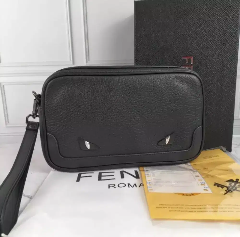 Men HANDBAG FENDI POUCH BLACK EYE FENDI BLACK FULLSET BOX