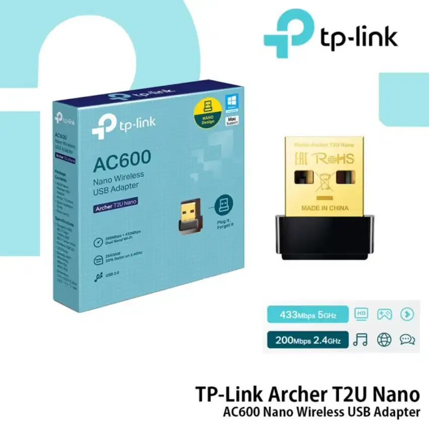 USB WiFi Adapter TP-Link Archer T2U Nano AC600 Dual Band Wireless 5Ghz