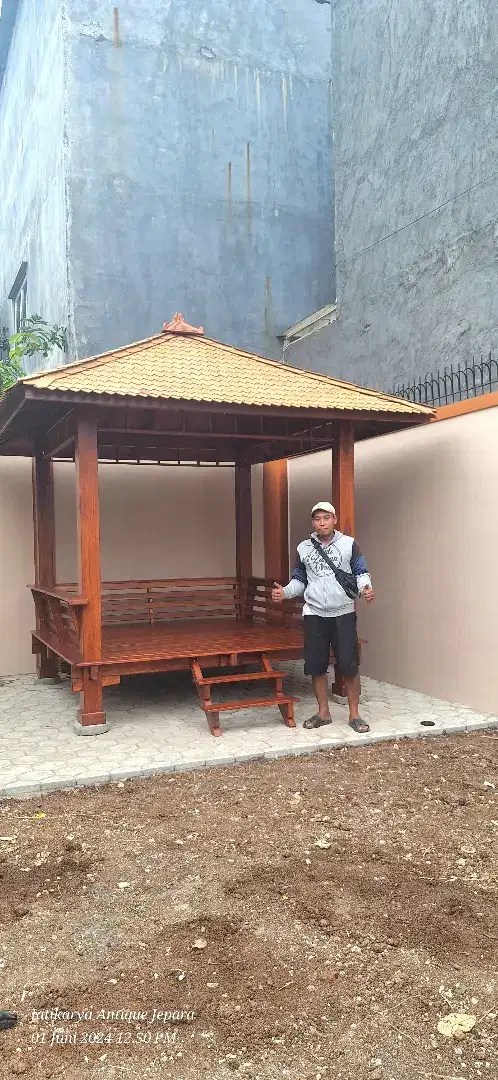 Gazebo minimalis kayu jati berbagai ukuran