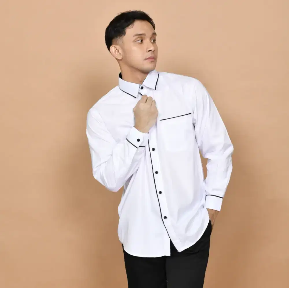 Grosir Kemeja Putih Kombinasi Lengan Panjang Big Size Halus Adem Tebal