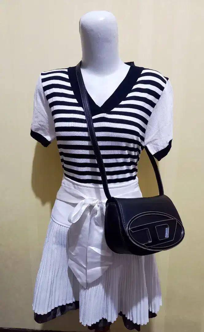 Baju kaos atasan rajut stripe garis wanita rok wanita