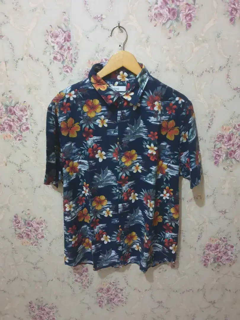 Mulus .authentic baju kemeja M&S linen blend size L