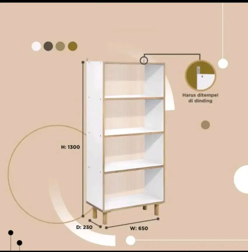 Rak buku minimalis 4 Tier putih