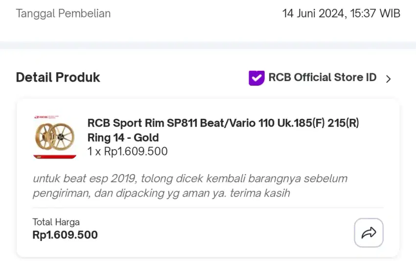 VELG RCB SP811 Beat/Vario 110 Uk. 185 (F) & 215 (R) Ring 14
