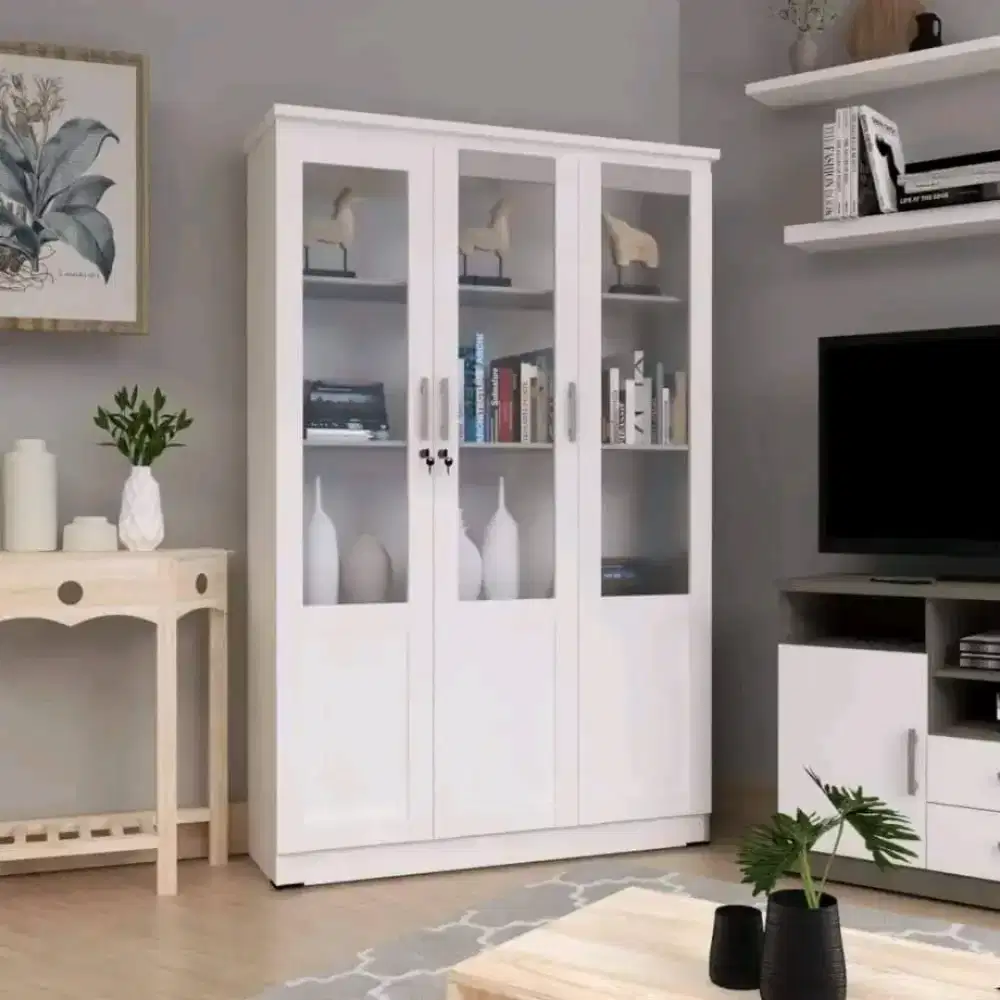 RAK BUKU PINTU KACA 3 PINTU