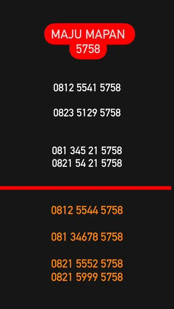 Nomor cantik kartu perdana maju mapan 5758 telkomsel (350rb-2,5jt)