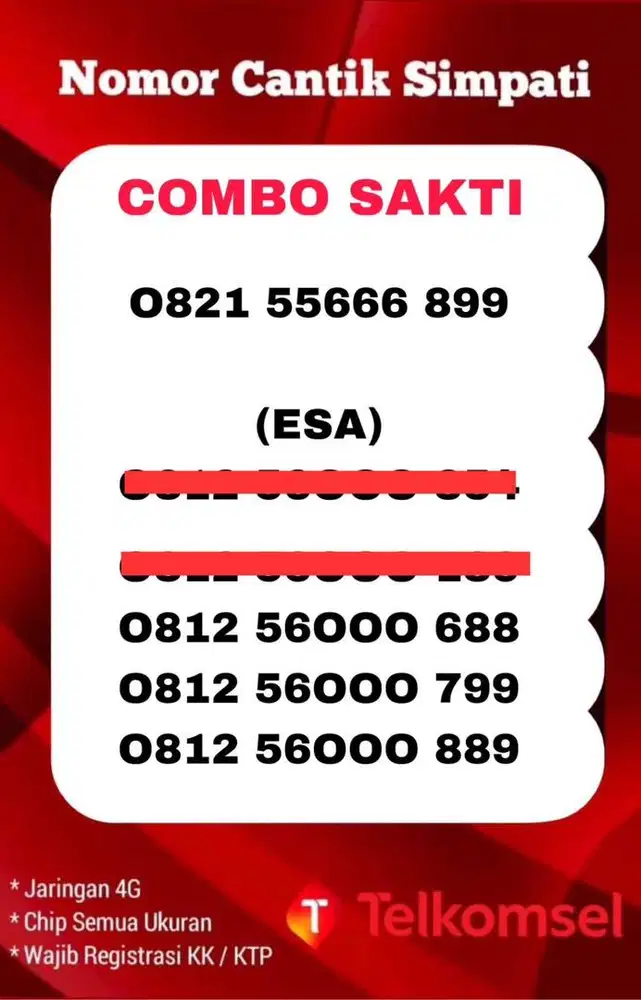 Nomor cantik kartu perdana simpati as loop telkomsel 4g (750rb-1jt)