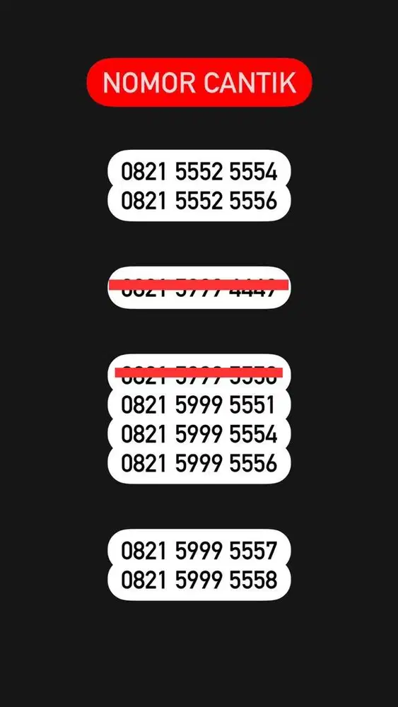 Nomor cantik kartu perdana simpati as loop telkomsel 4g (500rb-1,3jt)