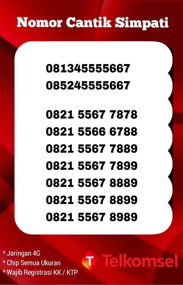 Nomor cantik kartu perdana simpati as loop telkomsel 4g