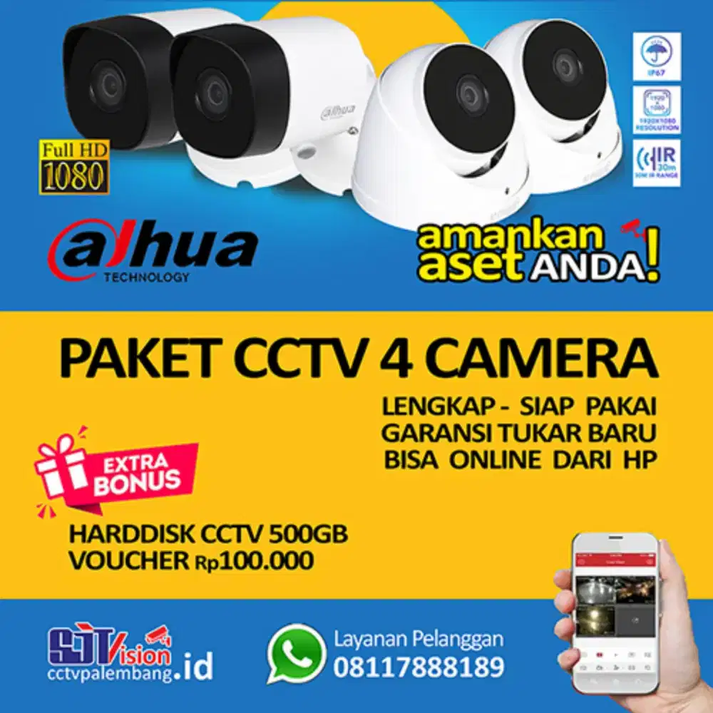 Paket 4 Camera Dahua 2MP Plus Pasang